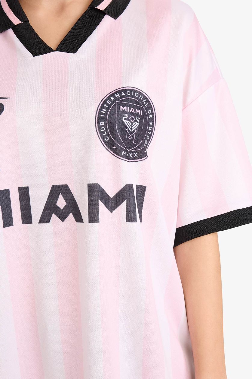 Kadın Pembe MLS Oversize Geniş Kalıp Sırt Baskılı Kısa Kollu Tişört