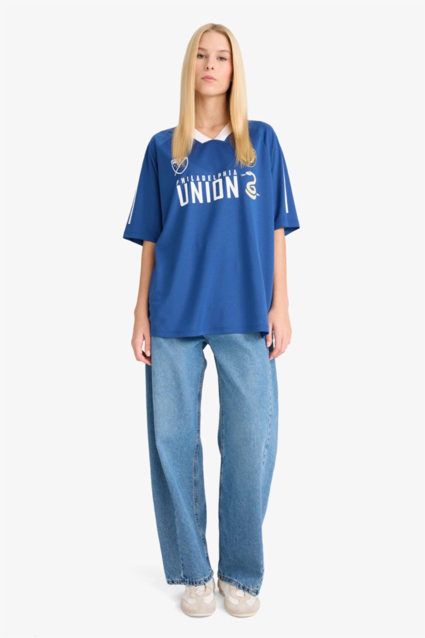 Kadın Lacivert Oversıze Kısa Kollu Tişört