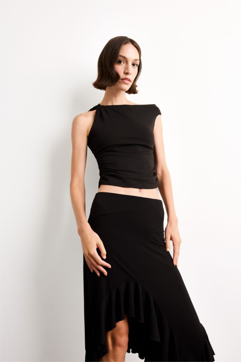 نساء أسود بلوزة بياخة عريضة غير متماثل