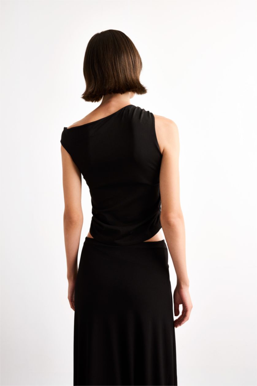 نساء أسود بلوزة بياخة عريضة غير متماثل