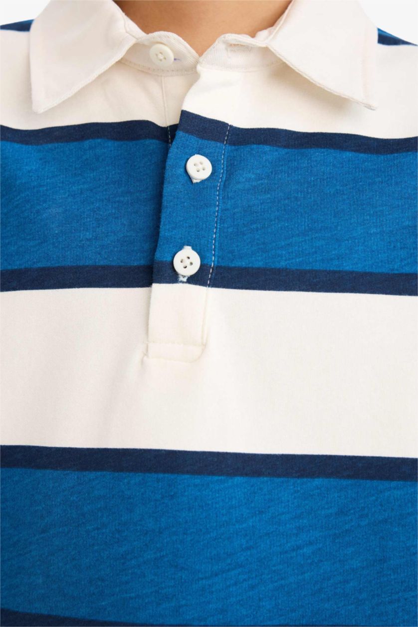 GARÇONS Marin T-shirt manches longues rayé à col polo pour garçon