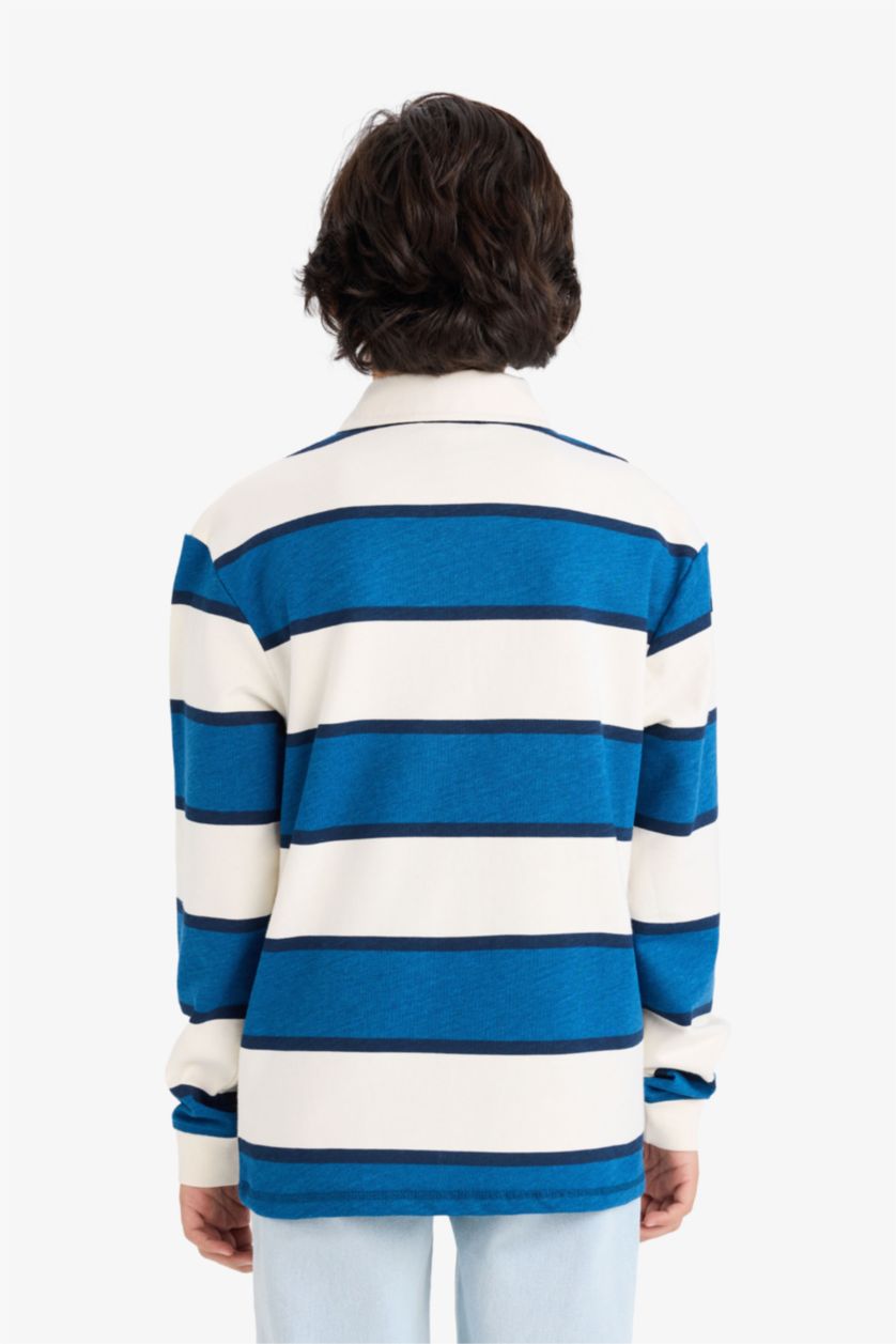 GARÇONS Marin T-shirt manches longues rayé à col polo pour garçon