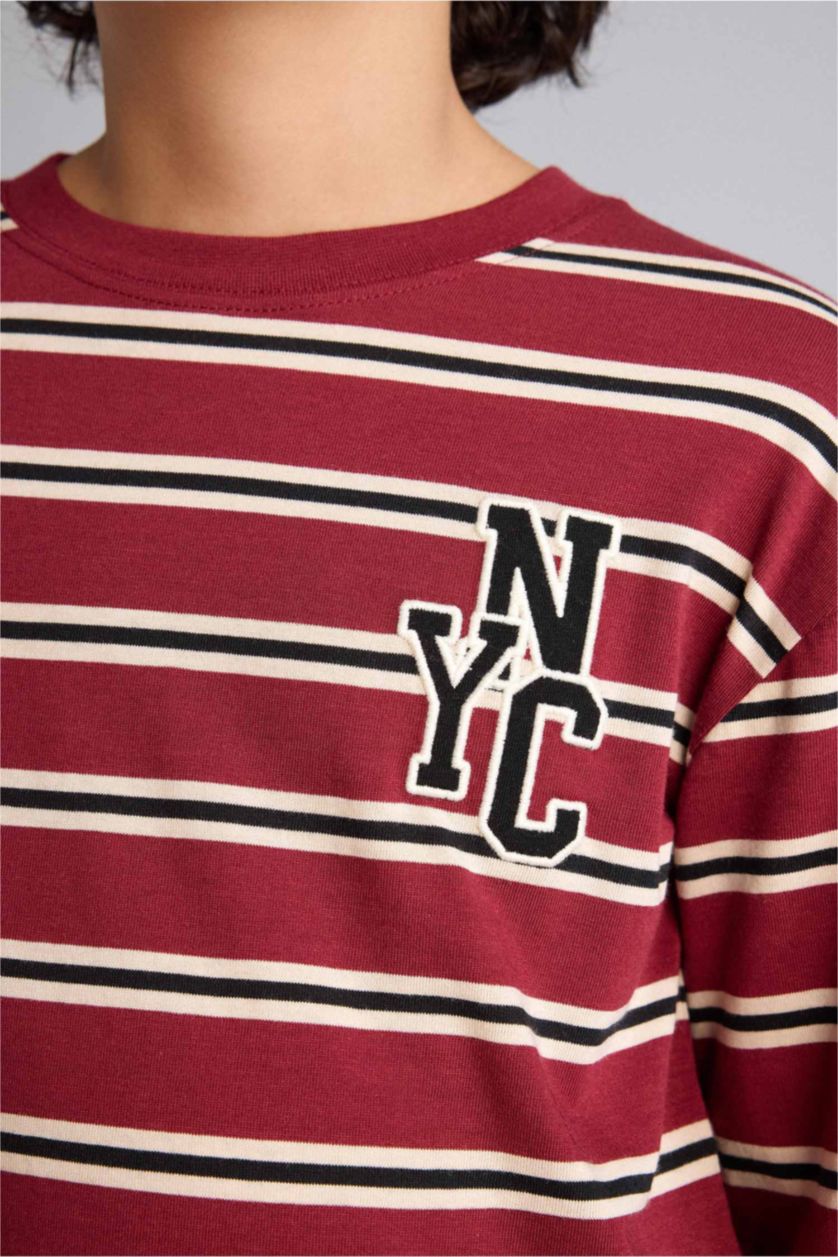 BOYS & TEENS Bordeaux Regular Fit Printed Long Sleeve T-Shirt