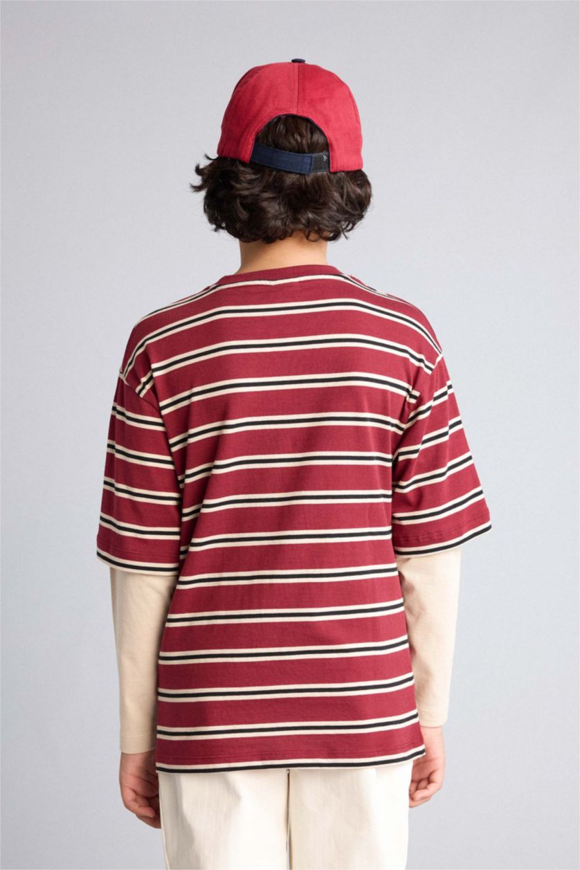 BOYS & TEENS Bordeaux Regular Fit Printed Long Sleeve T-Shirt