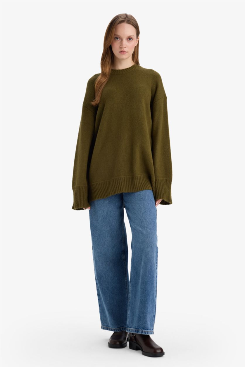 نساء كاكي تونيك تريكو قصة فضفاضة