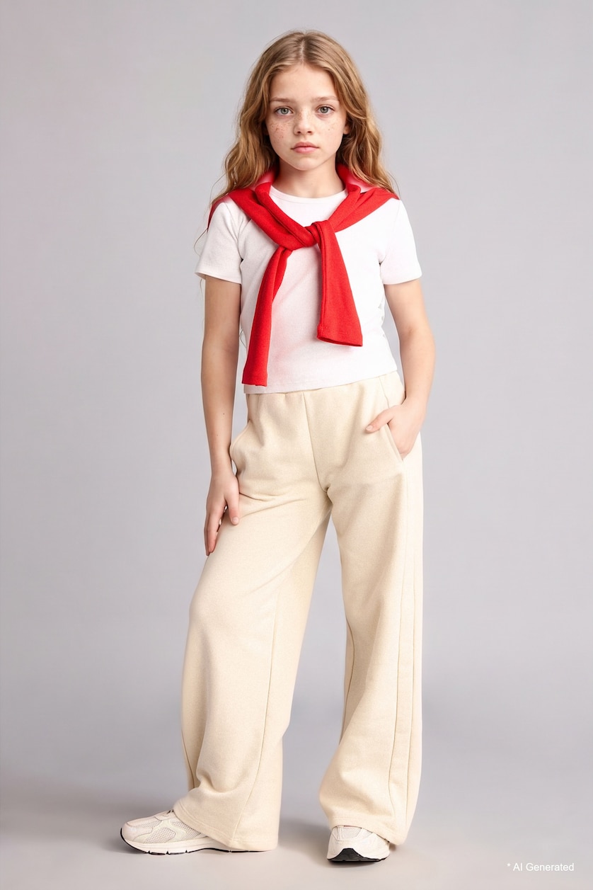 Girls & Teens Ecru Girl Wide Leg Sweatpants