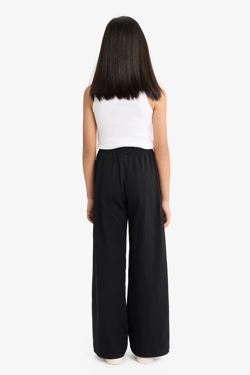 Kız Çocuk - Genç Kız Siyah Kız Çocuk Beli Lastikli Wide Leg Geniş Bol Paça Eşofman Altı