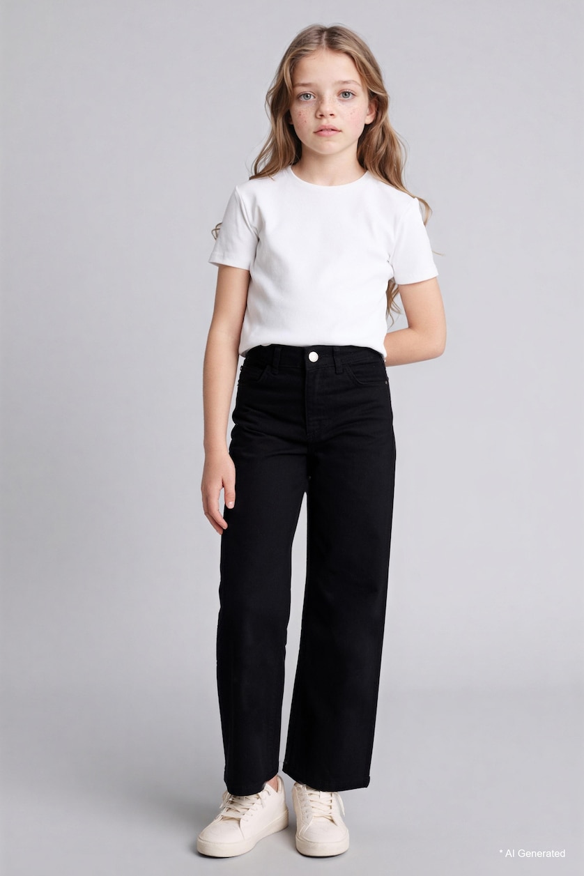 GIRLS & TEENS Black Girl 90's Wide Leg Gabardine Trousers