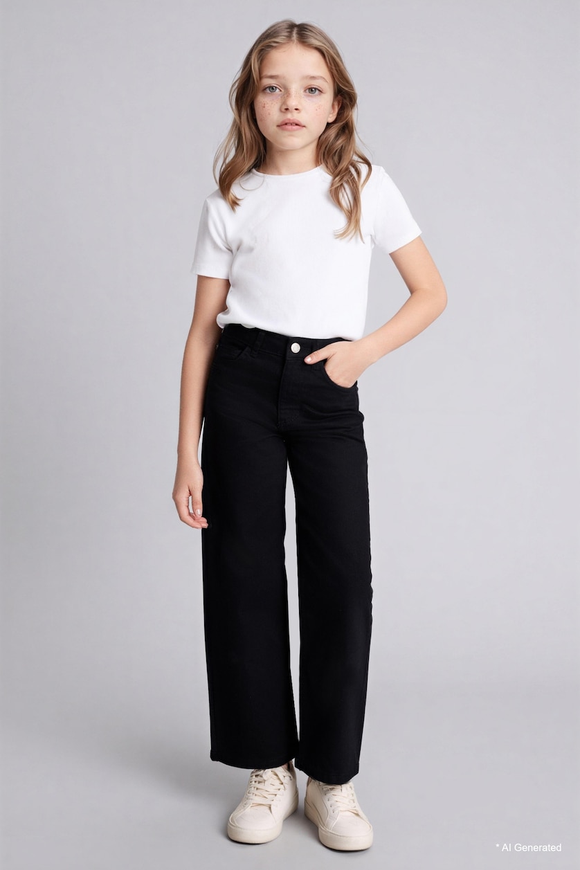 GIRLS & TEENS Black Girl 90's Wide Leg Gabardine Trousers