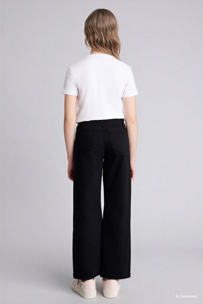 GIRLS & TEENS Black Girl 90's Wide Leg Gabardine Trousers