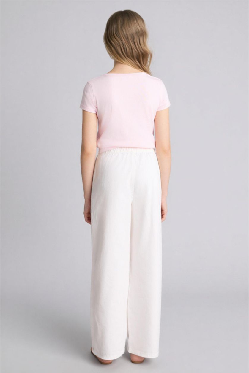 بنات أبيض بنطرون بناتي جبردين وايد ليج برجل واسع