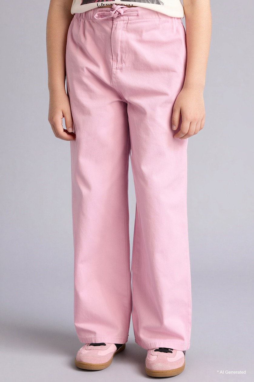 FILLES Rose Pantalon en gabardine à jambes larges pour fille