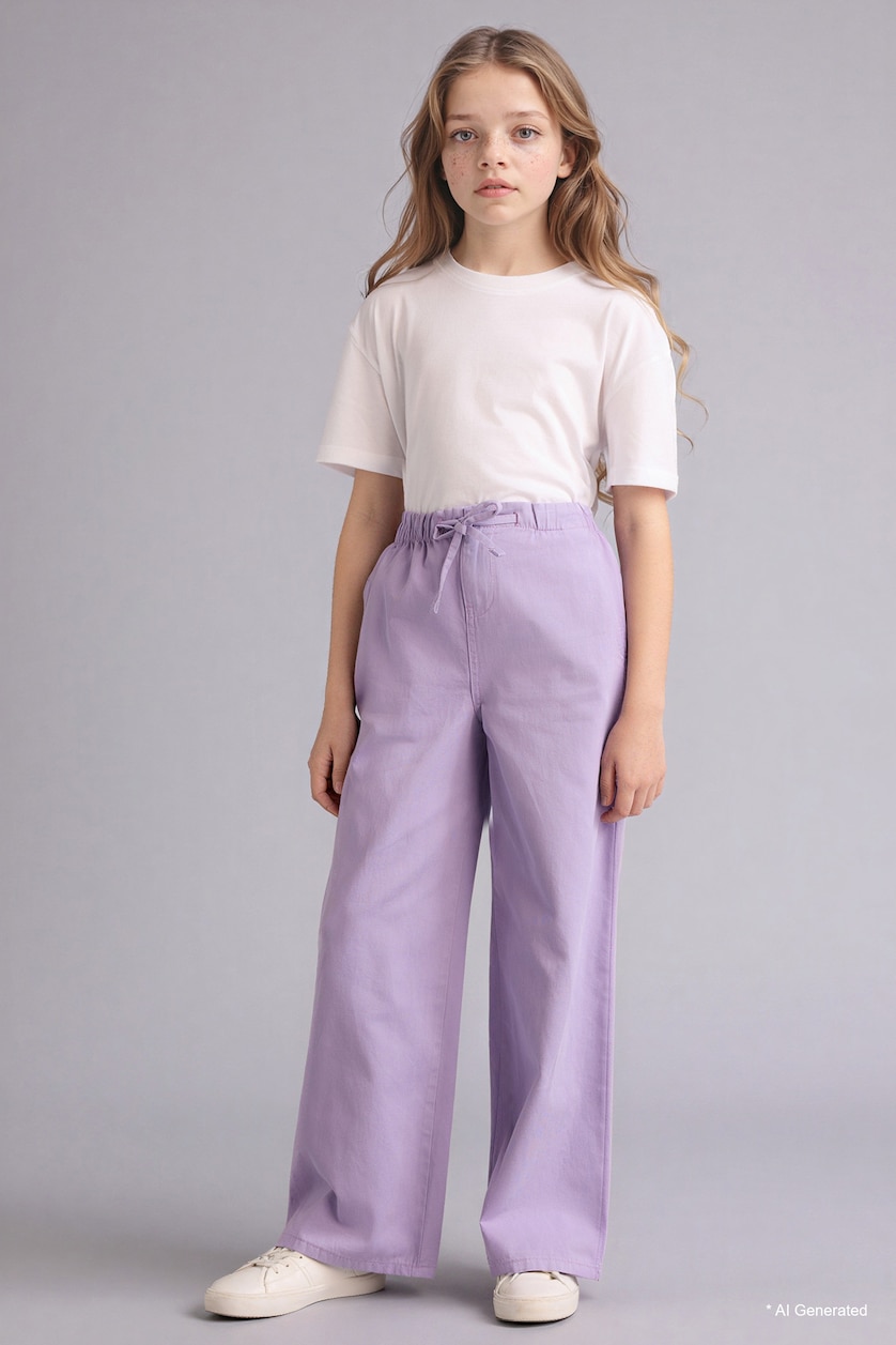 FILLES Violet Pantalon en gabardine à jambes larges pour fille
