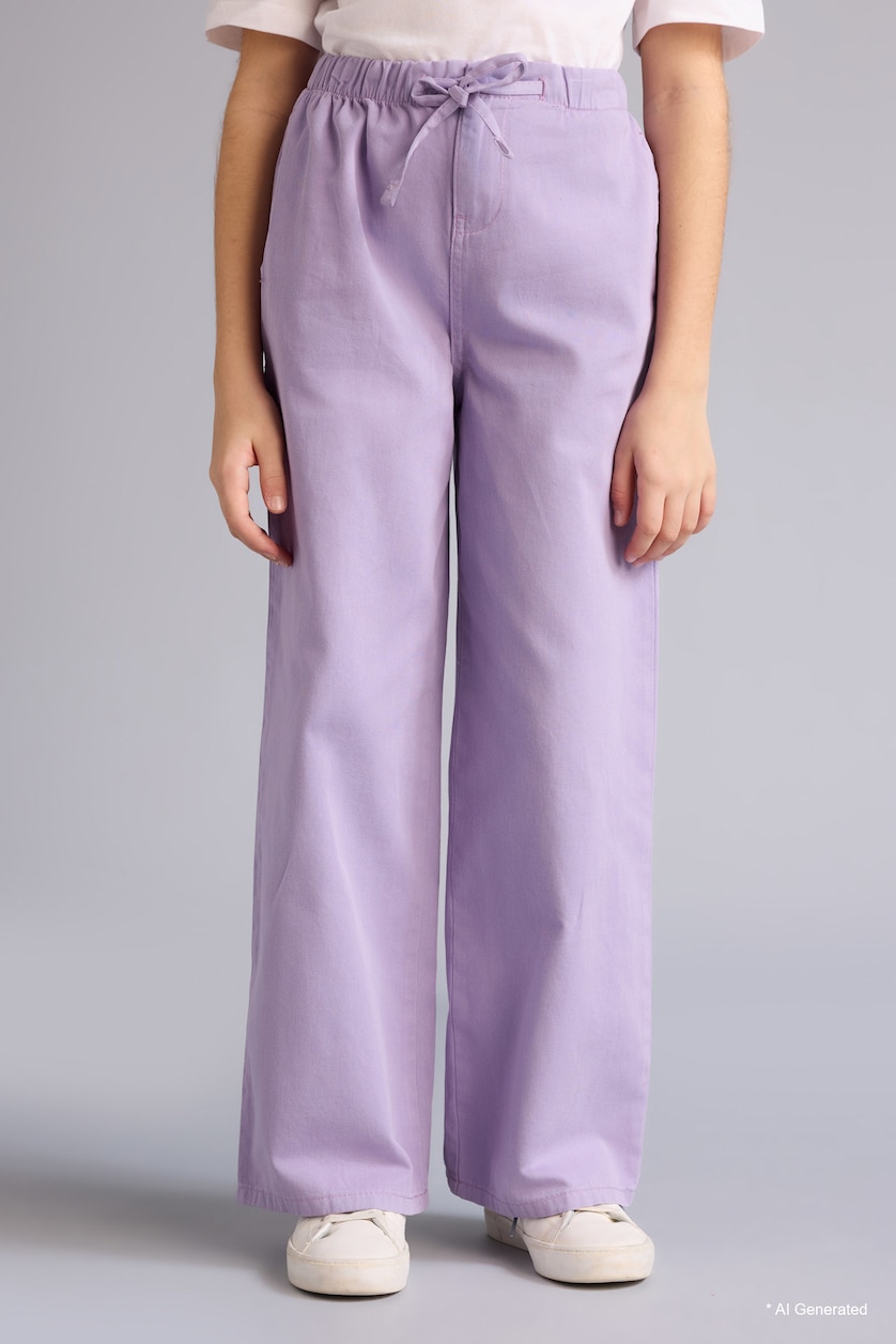 FILLES Violet Pantalon en gabardine à jambes larges pour fille
