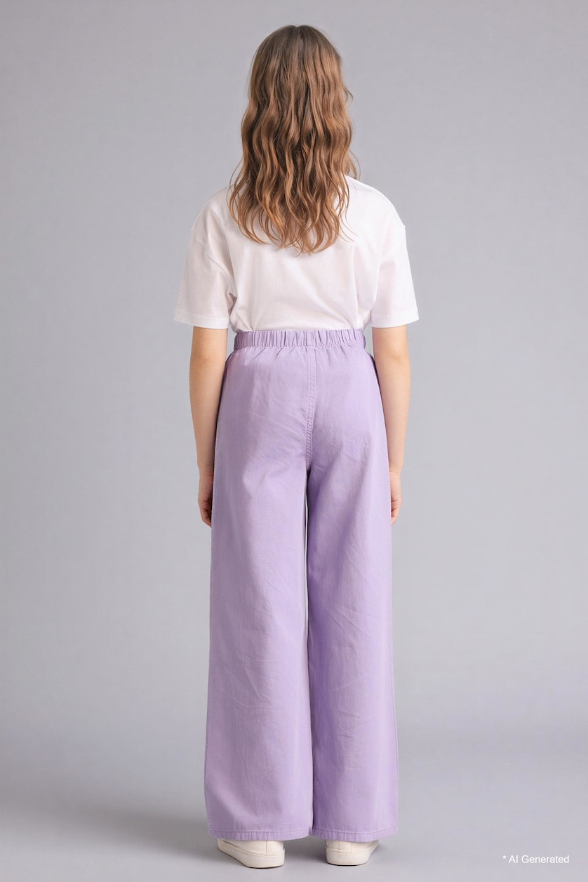 FILLES Violet Pantalon en gabardine à jambes larges pour fille