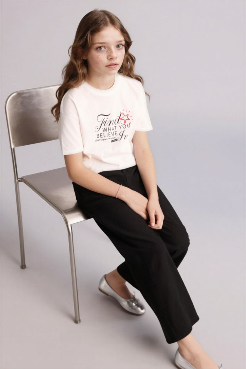 FILLES Noir Pantalon large en coton pour fille