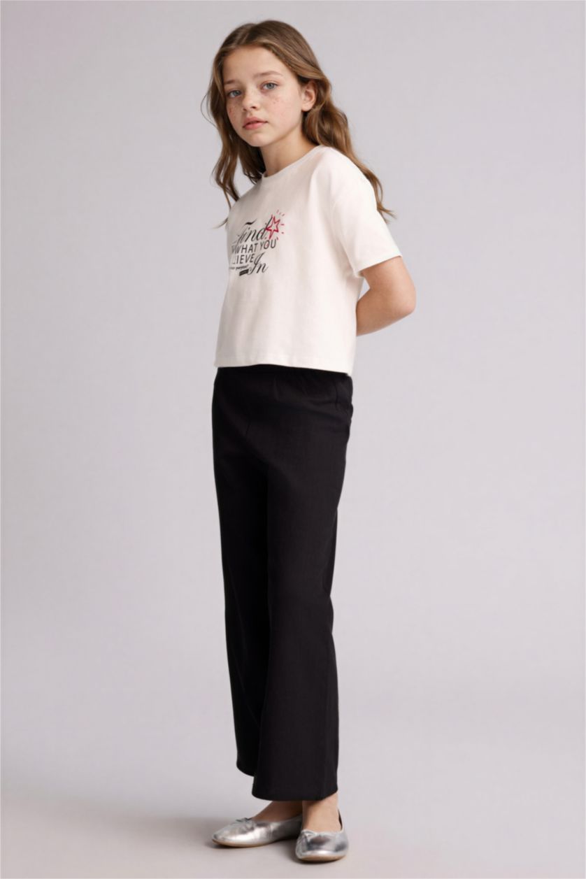 FILLES Noir Pantalon large en coton pour fille