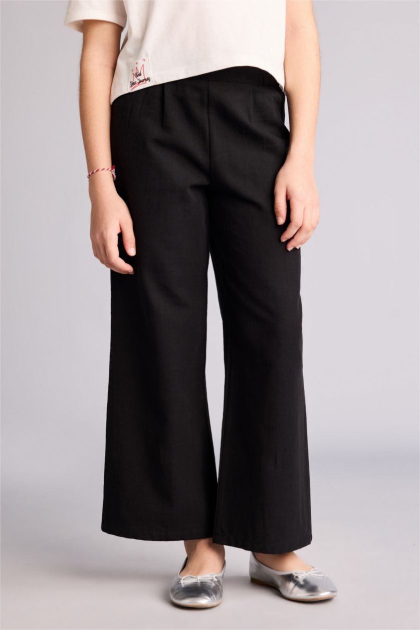 FILLES Noir Pantalon large en coton pour fille