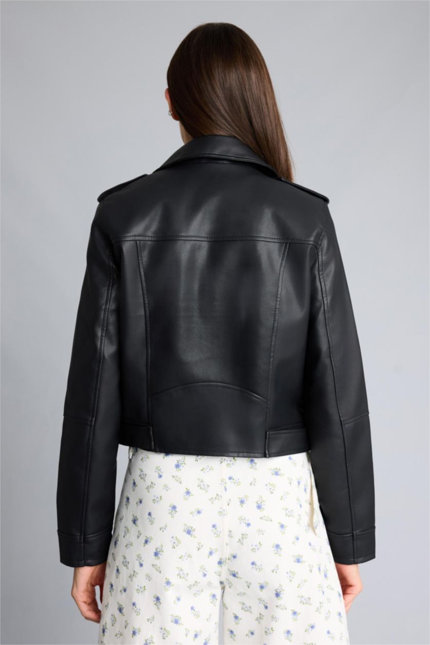 FEMME Noir Veste en similicuir Coupe décontractée