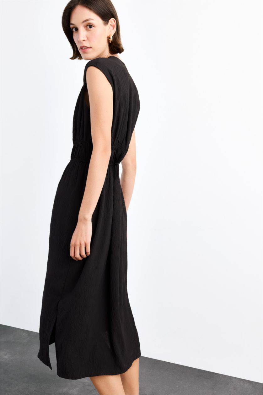 نساء أسود فستان ميدي كت برباط من الأمام