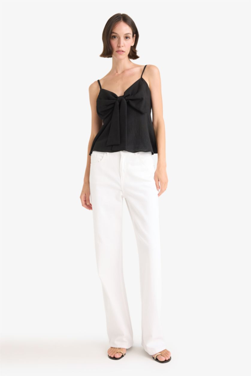 Woman Black V-Neck Short Sleeve Blouse