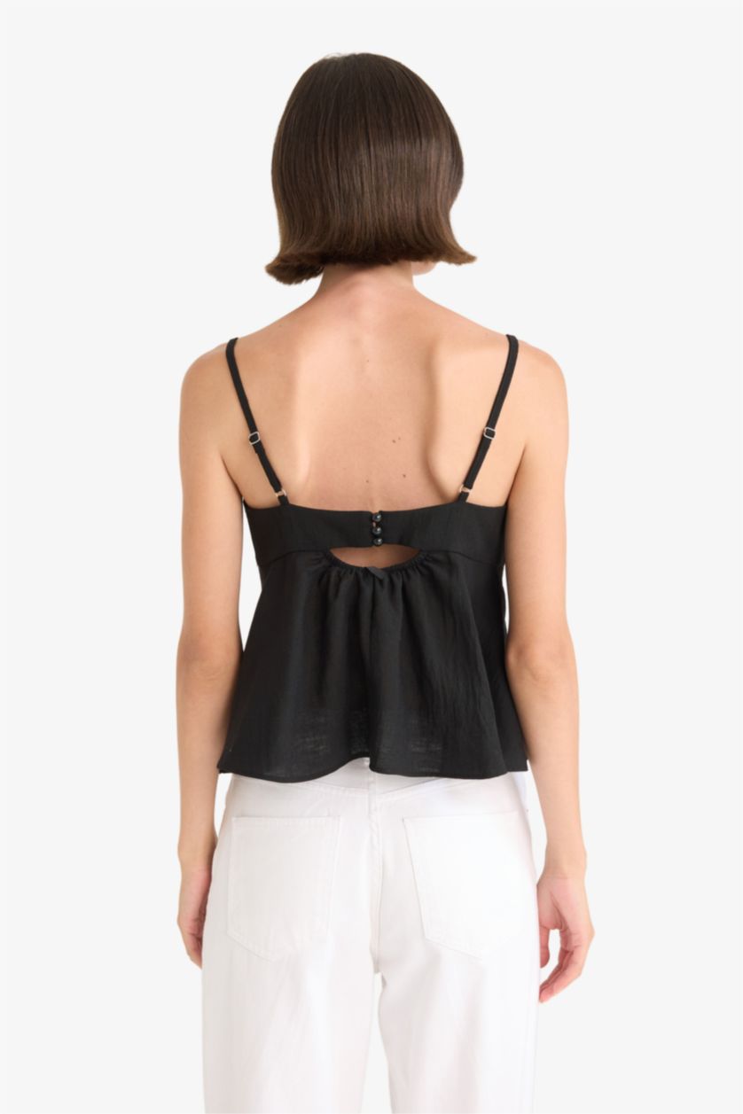 Woman Black V-Neck Short Sleeve Blouse