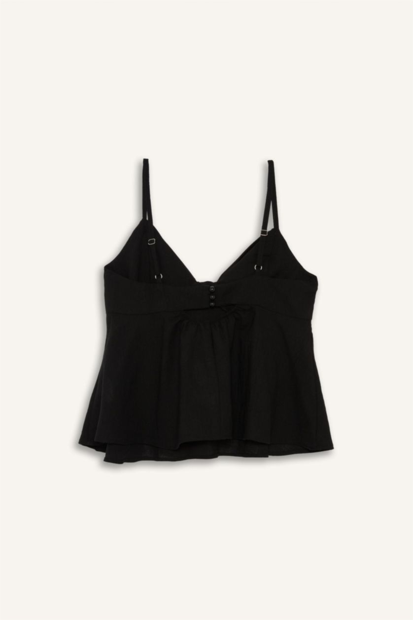 Woman Black V-Neck Short Sleeve Blouse