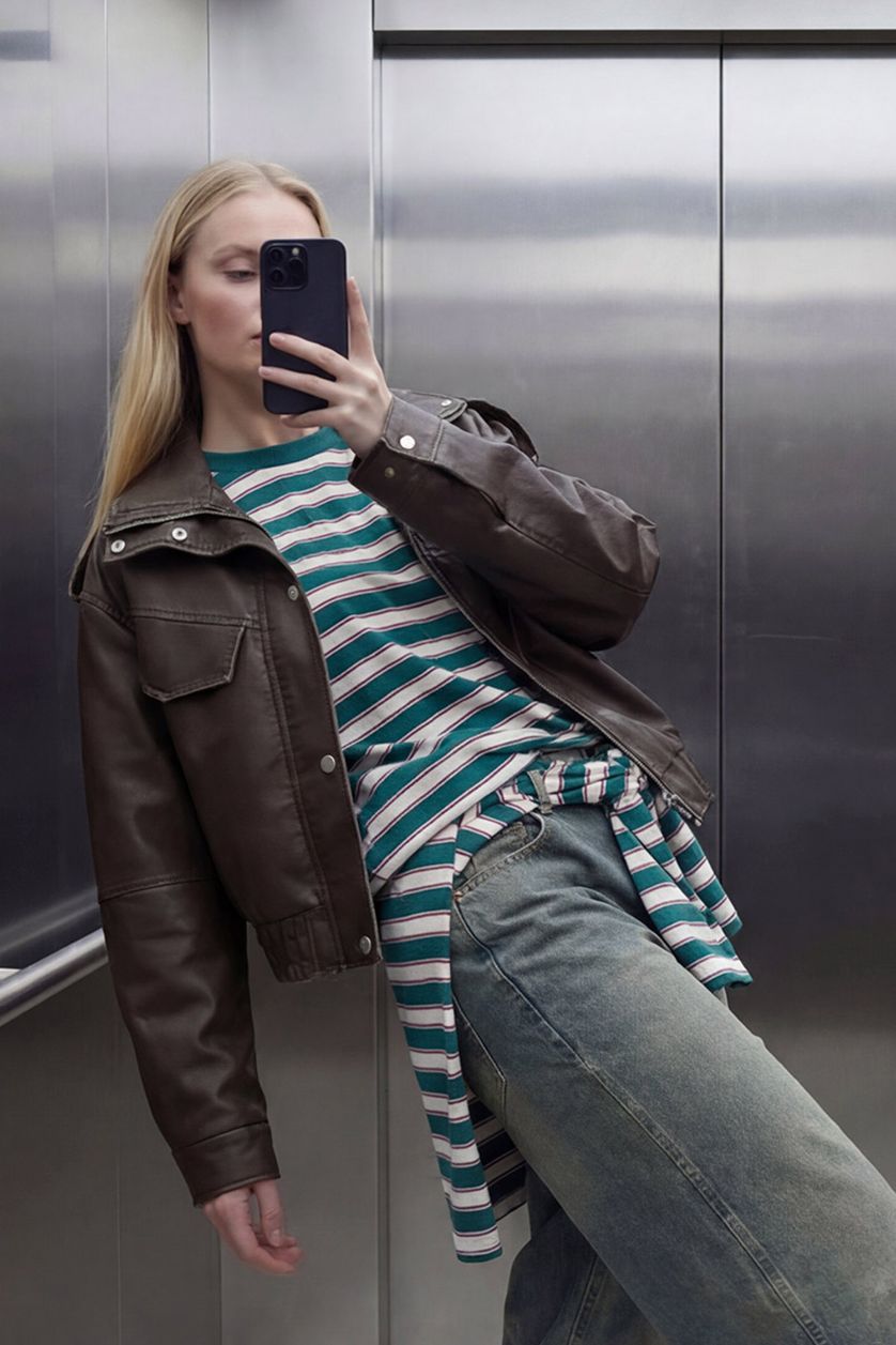 WOMAN Light Khaki Relax Fit Faux Leather Jacket