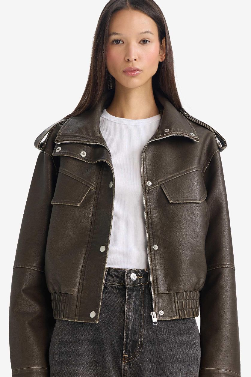 WOMAN Light Khaki Relax Fit Faux Leather Jacket