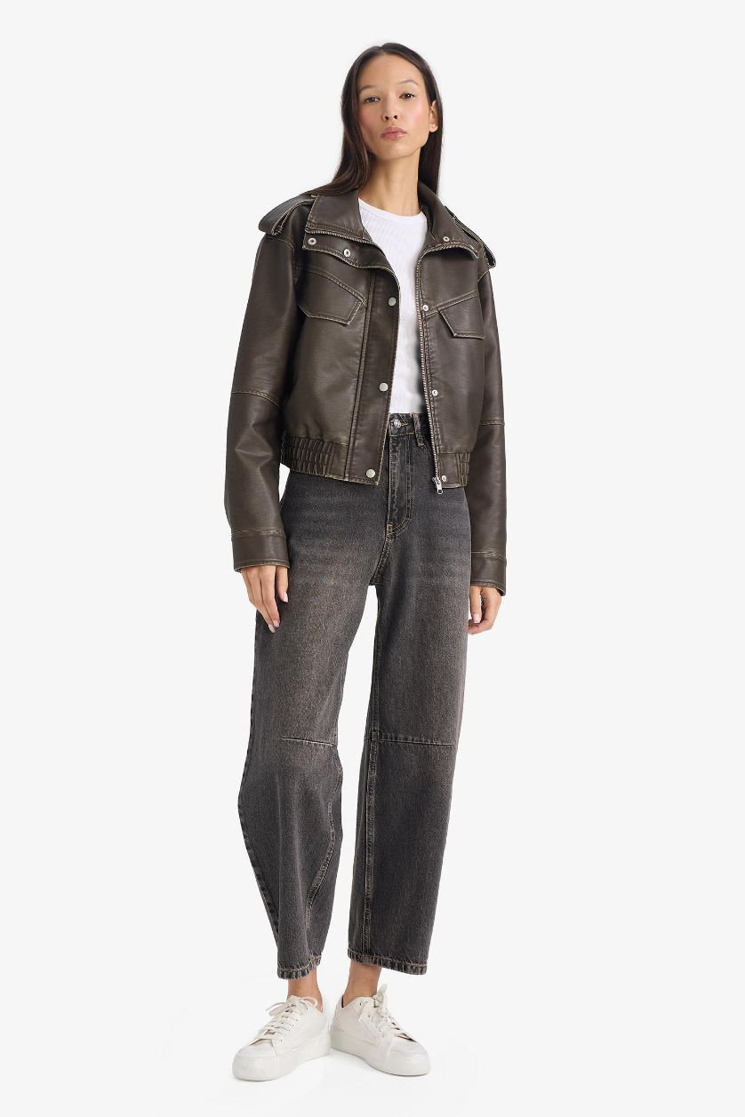 WOMAN Light Khaki Relax Fit Faux Leather Jacket