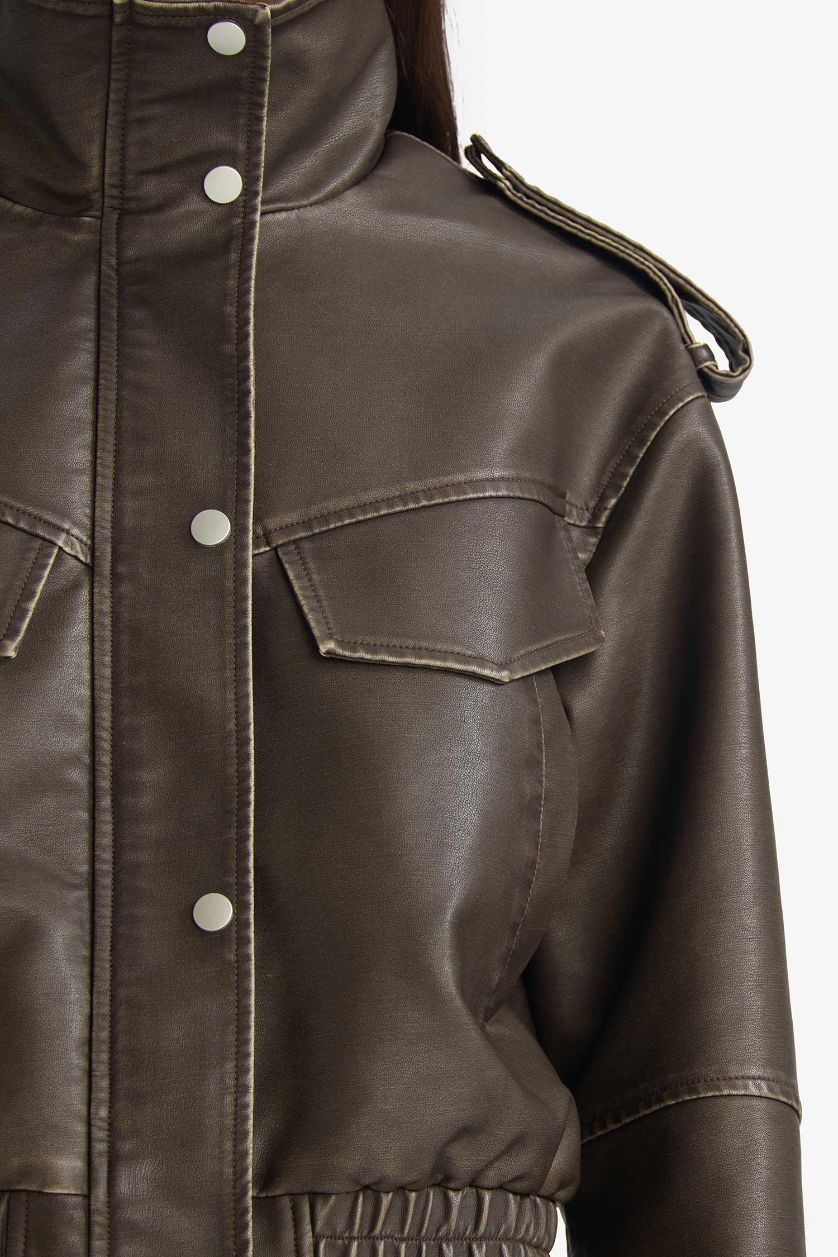 WOMAN Light Khaki Relax Fit Faux Leather Jacket