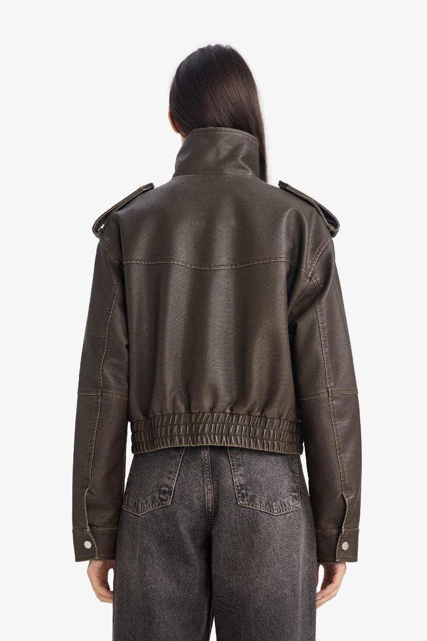 WOMAN Light Khaki Relax Fit Faux Leather Jacket