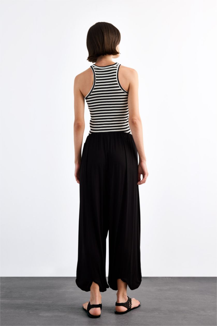 Woman Black Baggy Fit Regular Waist Jogger Modal Trousers