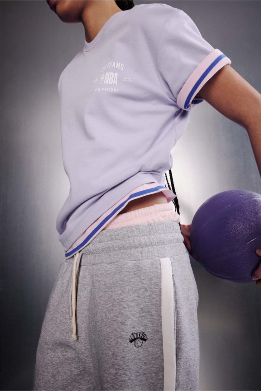 حريمي أرجواني فاتح Oversize NBA Wordmark Printed T-Shirt