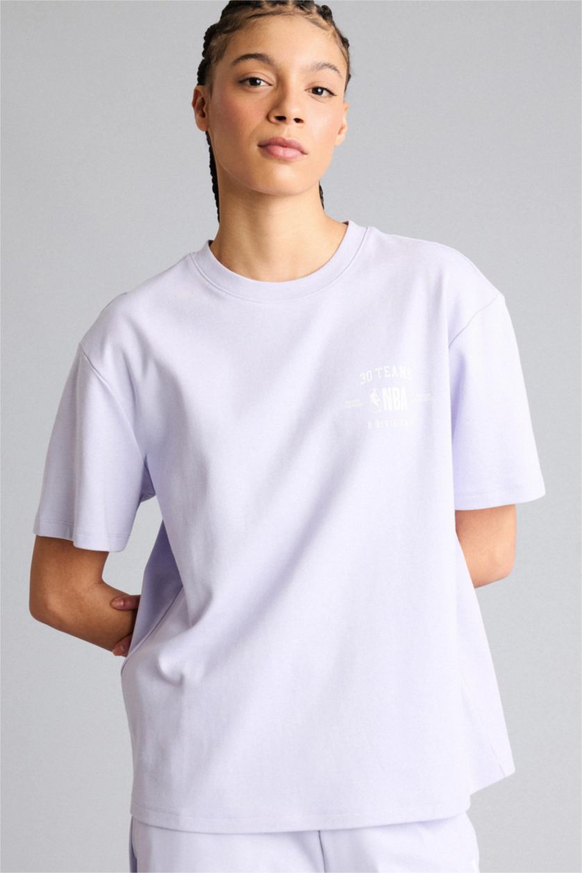 حريمي أرجواني فاتح Oversize NBA Wordmark Printed T-Shirt