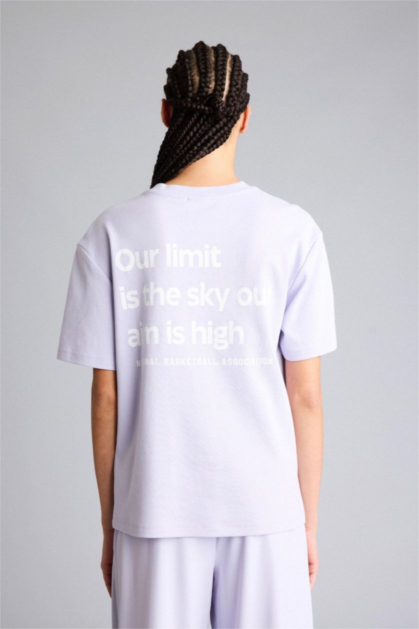 حريمي أرجواني فاتح Oversize NBA Wordmark Printed T-Shirt