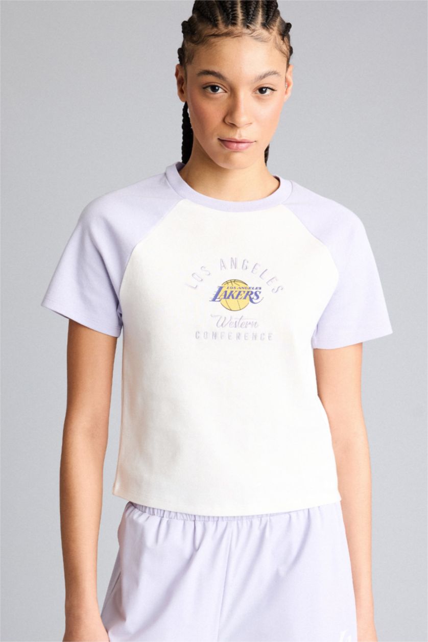 Женщины Бежевый Хлопковая футболка NBA Los Angeles Lakers Slim Fit с коротким рукавом