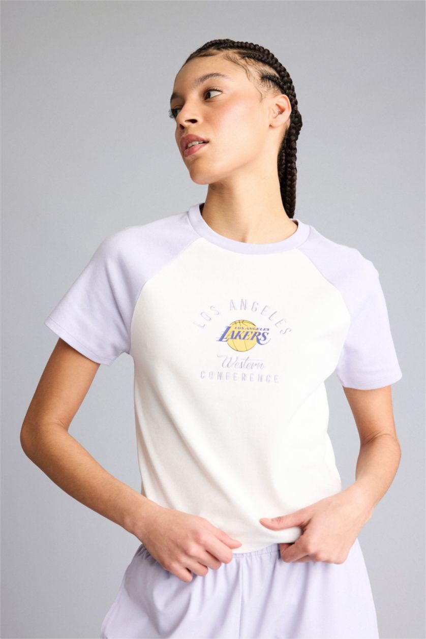 Женщины Бежевый Хлопковая футболка NBA Los Angeles Lakers Slim Fit с коротким рукавом