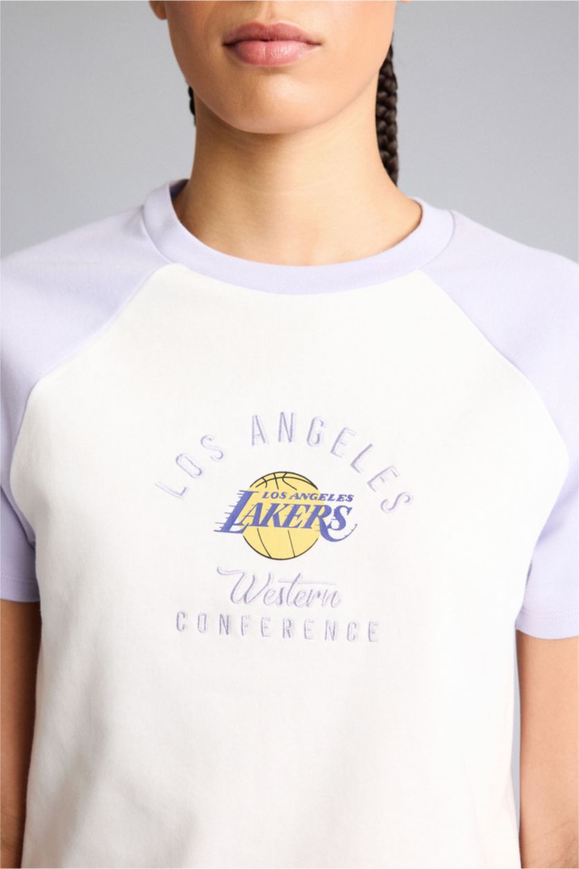 Женщины Бежевый Хлопковая футболка NBA Los Angeles Lakers Slim Fit с коротким рукавом