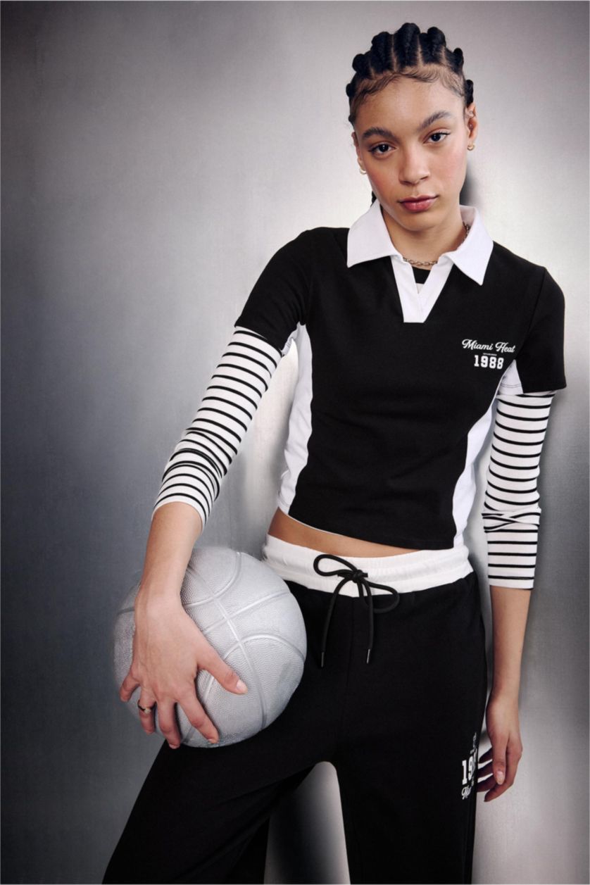 WOMAN Anthracite Slim Fit NBA Miami Heat Short Sleeve Polo Shirt