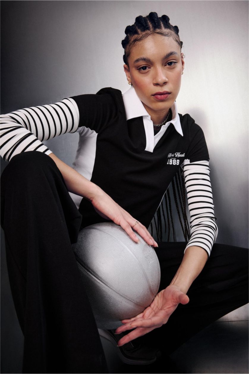 WOMAN Anthracite Slim Fit NBA Miami Heat Short Sleeve Polo Shirt