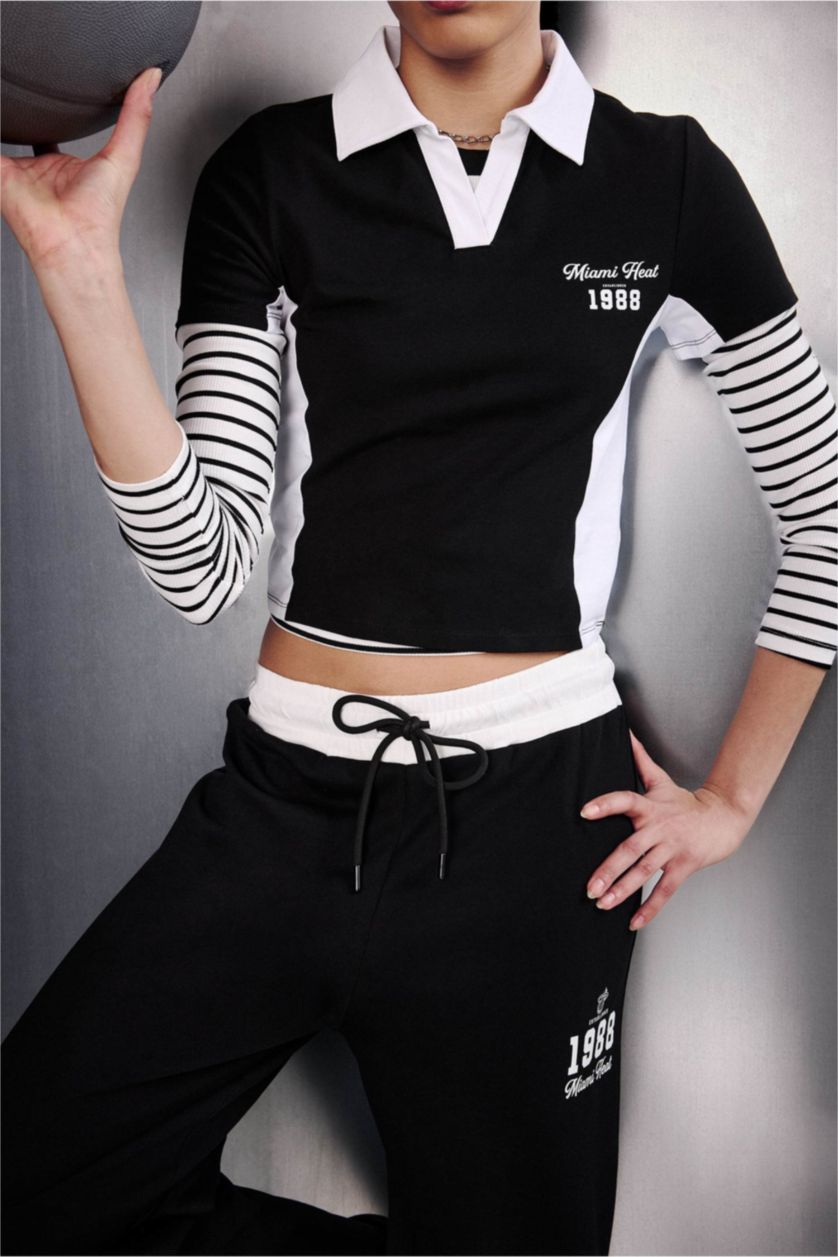 WOMAN Anthracite Slim Fit NBA Miami Heat Short Sleeve Polo Shirt