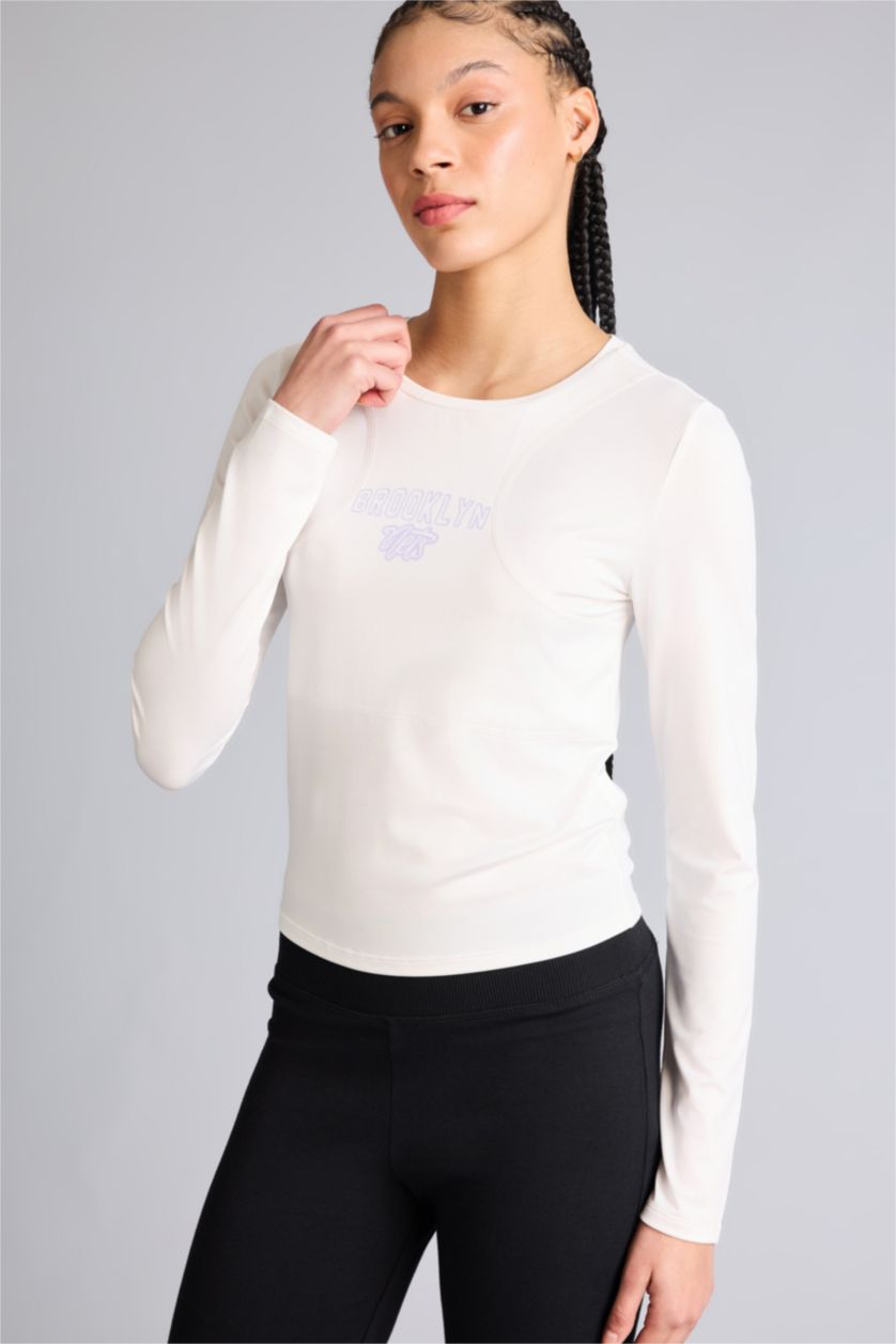 Женщины Бежевый Футболка с длинным рукавом NBA Brooklyn Nets