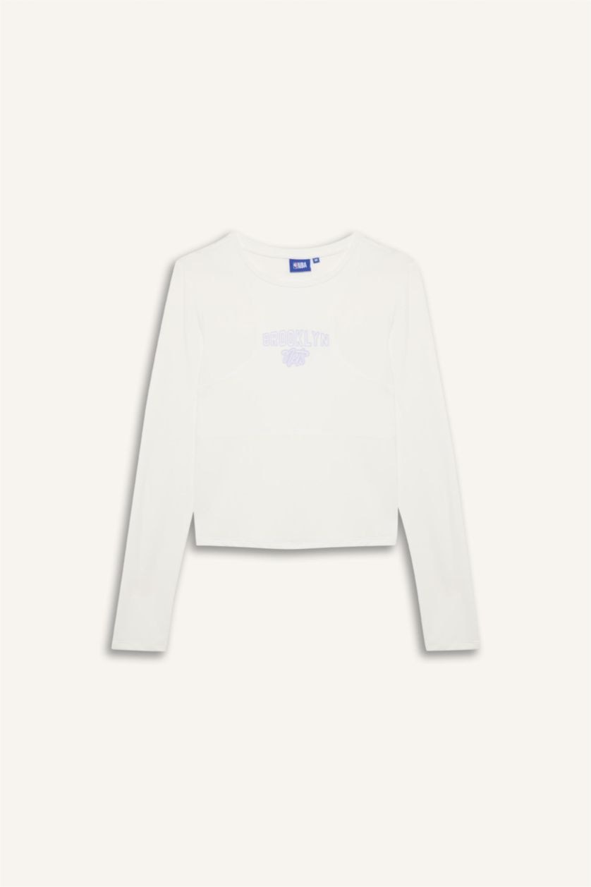 Женщины Бежевый Футболка с длинным рукавом NBA Brooklyn Nets