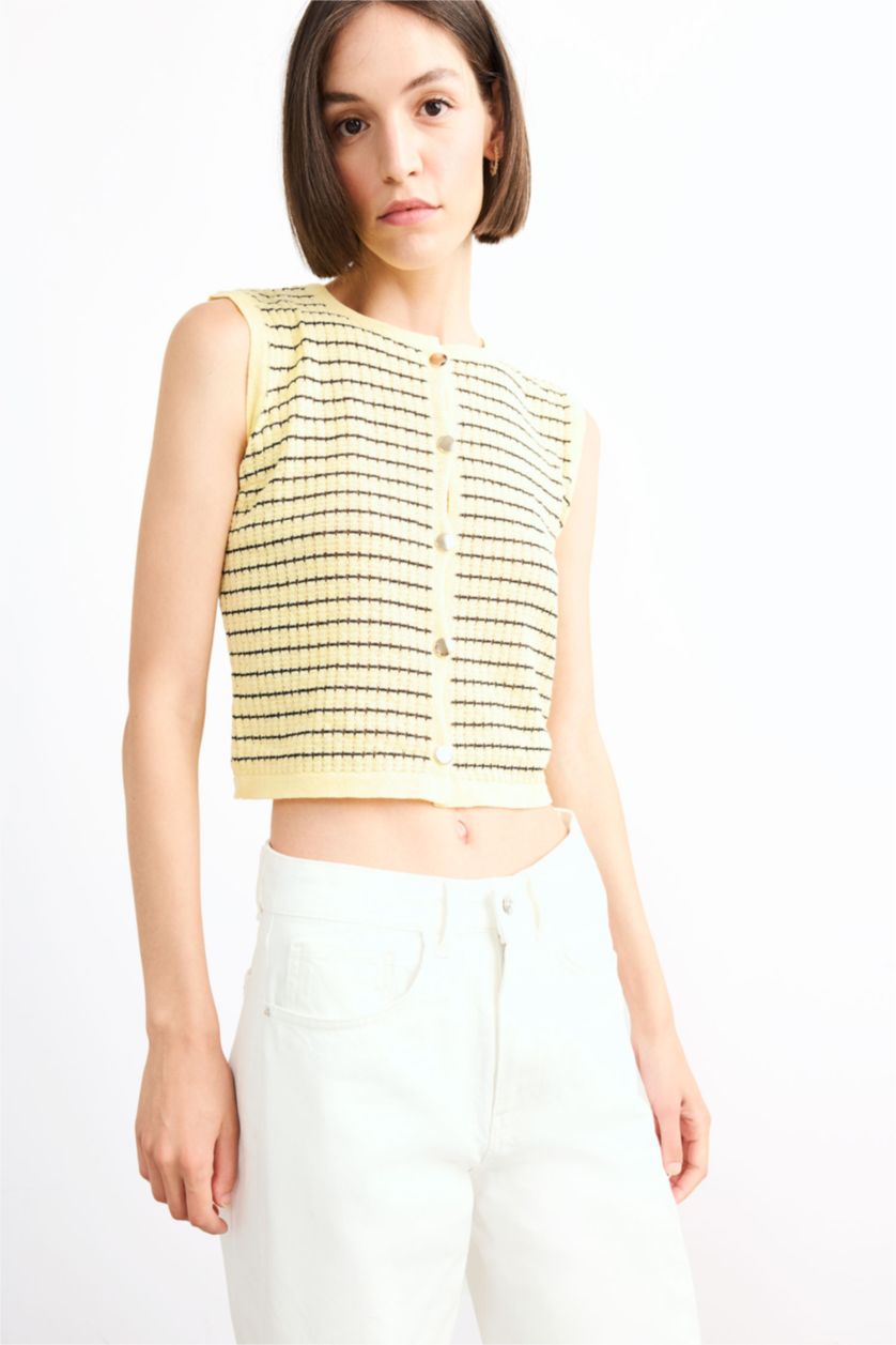 Woman Yellow Crew Neck Knitwear Vest