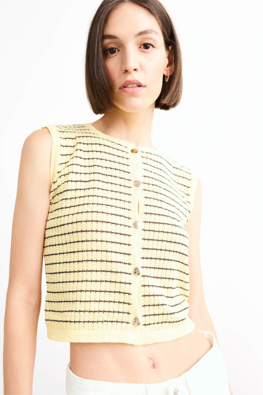 Woman Yellow Crew Neck Knitwear Vest