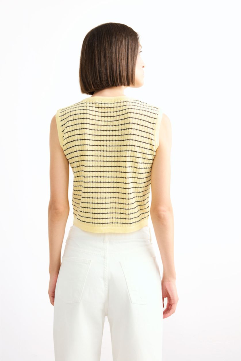 Woman Yellow Crew Neck Knitwear Vest