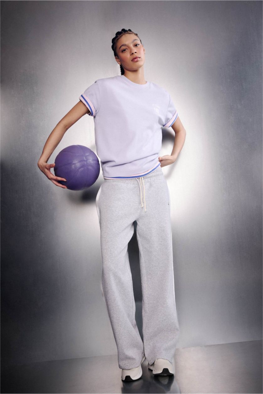 WOMAN Grey Melange Straight Fit NBA New York Knicks Licensed With Pockets Trousers