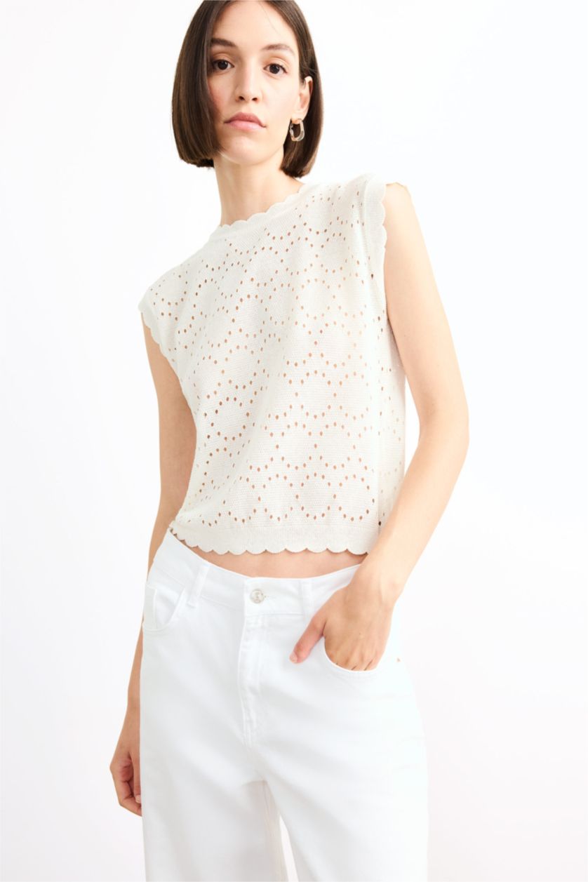 Kadın Ekru Bisiklet Yaka Triko Atlet