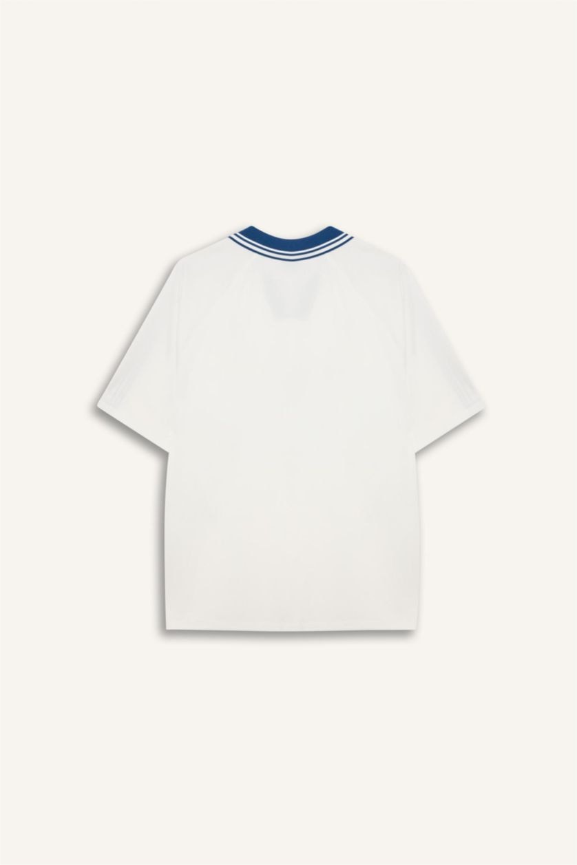 Kadın Ekru NBA Wordmark Oversıze Polo Yaka Tişört